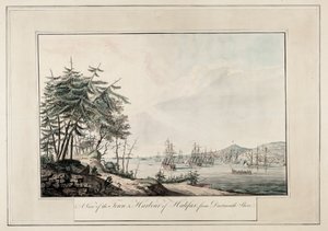 Een uitzicht op de stad en haven van Halifax, vanaf de kust van Dartmouth, ca. 1777 door Joseph Frederick Wallet DesBarres