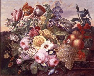 Stilleven met bloemen en druiven, 1880