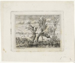 Landschap met knotwilgen door Joseph Hartogensis