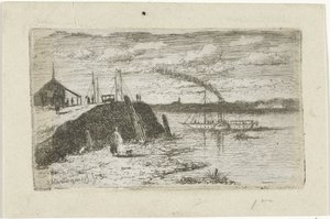 Riviergezicht met een stoomboot door Joseph Hartogensis