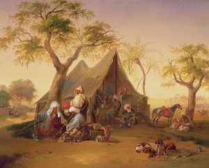 Sheiks die Koffie drinken voor een Tent, 1842 door Joseph Heicke