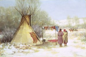 Indianen keren terug naar een winterkamp door Joseph Henry Sharp