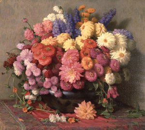 Late zomerbloemen (olieverf op doek)