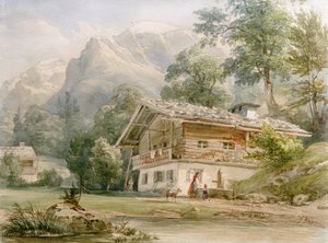 Boerderij aan de Königssee bij Berchtesgaden door Joseph Hoger