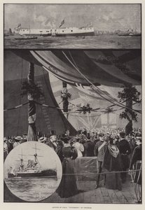 Lancering van HMS Victorious in Chatham door Joseph Holland Tringham