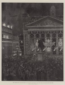 De kroningsverlichting bij de Royal Exchange, met de Bank of England aan de linkerkant door Joseph Holland Tringham