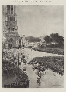 Het Bezoek van de Tsaar aan Parijs, het Keizerlijke Gezelschap verlaat de Kathedraal van Notre Dame