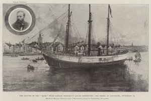 De terugkeer van de Fram met de Arctische expeditie van Kapitein Sverdrup, het schip in Stavanger, 19 september door Joseph Holland Tringham