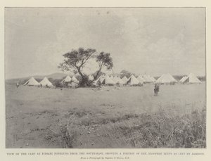 Uitzicht op het Kamp bij Pitsani Pothlugo vanuit het Zuidoosten, met een Deel van de Tentjes van de Ruiters zoals achtergelaten door Jameson door Joseph Holland Tringham