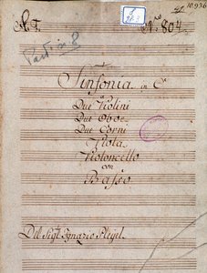 Eerste pagina van de partituur van Symphony in C door Pleyel