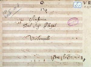 Eerste pagina van de partituur van een symfonie in D majeur door Pleyel