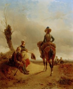 Landschap met barokke ruiterscène door Joseph Jodocus Moerenhout