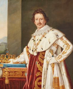 Portret van Ludwig I van Beieren 1786-1868 in zalvingsgewaad door Joseph Carl Stieler