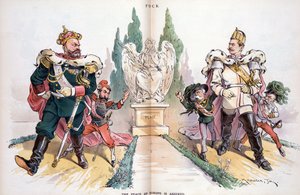 Alexander III, met het label "Rusland", kijkt naar Wilhelm II, met het label "Duitsland". door Joseph Keppler