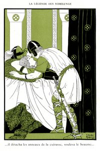 Legende van de Nibelungen: Siegfried omhelst de Walkure Brunhilde door Joseph Kuhn Regnier