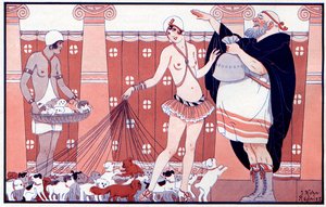 Drie Vrouwelijke Prijzen - Prijs van de kleine oude oma uit een groot gezin - illustratie uit la Vie Parisienne, 1919