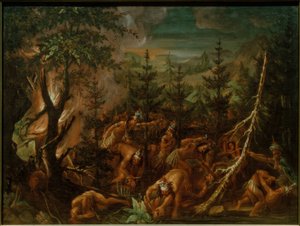 Bloedbad van de Irokezen aan de Huronen door Joseph Légaré