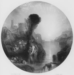 Bacchus en Ariadne, uit het schilderij in de National Gallery (gravure) door Joseph Mallord William (after) Turner