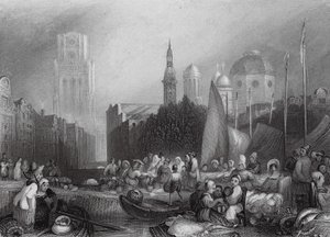 Vismarkt, Rotterdam door Joseph Mallord William (after) Turner