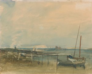 Kustscène met witte kliffen en boten aan de kust door Joseph Mallord William Turner