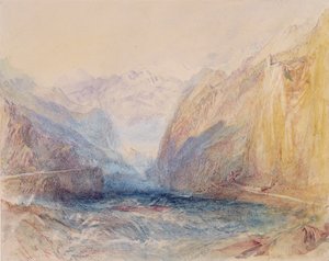 Domleschg-vallei, nabij Rothenbrunnen, kijkend naar Rhazuns door Joseph Mallord William Turner