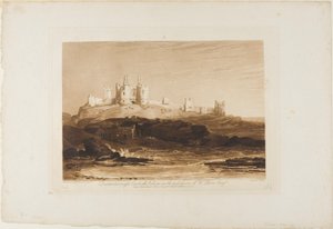 Dunstanborough Kasteel, plaat 14 uit Liber Studiorum door Joseph Mallord William Turner