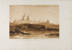Dunstanborough Kasteel, plaat 14 uit Liber Studiorum door Joseph Mallord William Turner
