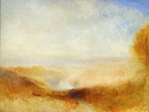 Landschap met een rivier en een baai op de achtergrond