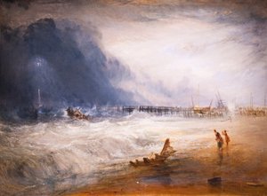 Reddingsboot en manby-apparaat gaan naar een gestrande boot door Joseph Mallord William Turner