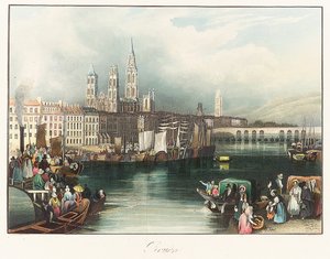 Rouen (Frankrijk). Lithografie (33x46.9 cm) door Joseph Mallord William Turner (1775-1851) door Joseph Mallord William Turner
