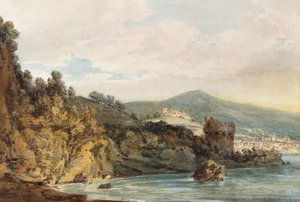 De kust onder Vietri, Salerno in de verte, het kasteel gezien boven de Torre Crestarella