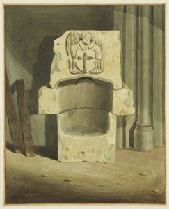 Oude doopvont uit de zuidmuur van de crypte van St John