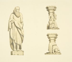 Beeld en twee balken in nissen van de toren van St Mary Redcliffe door Joseph Manning