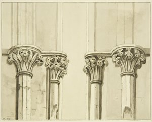 Vier kapitelen dicht bij de sacristiedeur van St Mark