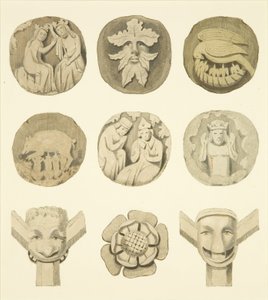 Gewelfstenen (kraagstenen) in het plafond van de Redcliffe-kerk door Joseph Manning