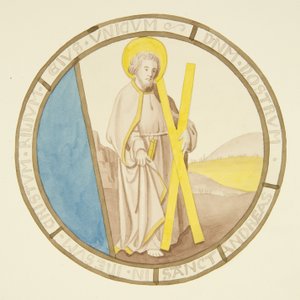 Glas-in-loodraam in de privékapel van het bisschoppelijk paleis: St. Andreas door Joseph Manning
