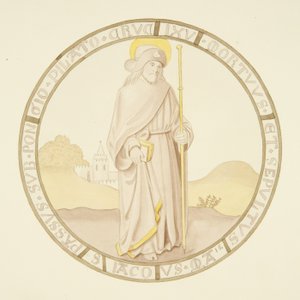 Glas-in-loodraam in de privékapel van het bisschoppelijk paleis: St. Jacobus door Joseph Manning