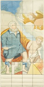 Glas-in-loodraam aan de oostkant van de noordbeuk van de kathedraal van Bristol met Abraham en Isaac