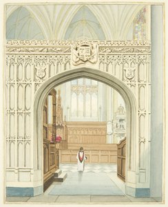 Het koor vanuit het zuidelijke gangpad van de kathedraal van Bristol