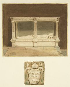 Graf van bisschop Paul Bush en wapenschild in de kathedraal van Bristol door Joseph Manning