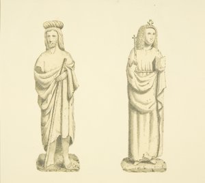 Twee figuren in nissen van de Toren van St Mary Redcliffe