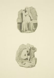Twee gewelfstenen (kraagstenen) in het plafond van St. Mary Redcliffe door Joseph Manning