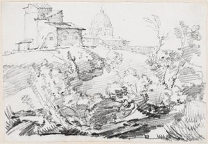 Een Gebouw op een Heuvel met Sint-Pieter in de Verte door Joseph Marie Vien