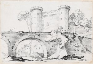 Een Stenen Brug en de Versterkte Ingang van een Stad door Joseph Marie Vien