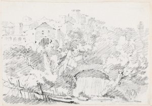 Waterval bij een Heuvelstad in Italië