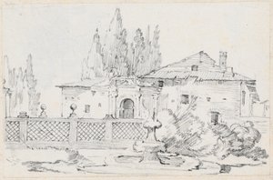Huis en Bomen over een Tuinmuur door Joseph Marie Vien