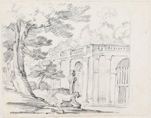 Loggia en beelden in een Italiaanse tuin door Joseph Marie Vien