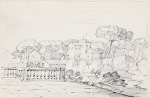 Terras bij een Rivier met een Villa en Bomen Verderop