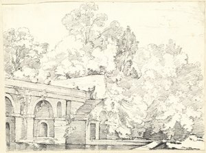 De visvijver bij Villa Madama door Joseph Marie Vien
