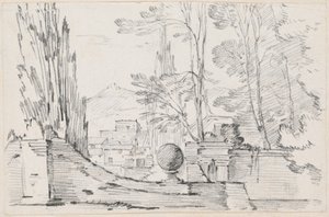 Uitzicht over de muur van een Italiaanse tuin door Joseph Marie Vien